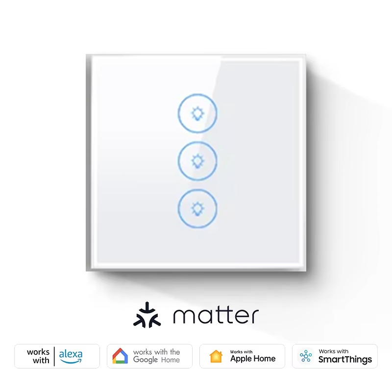 Smart Touch Light Glass Switch 1/2/3/4 Gang Metal Frame EU WiF Matter Alexa Wall Switch
